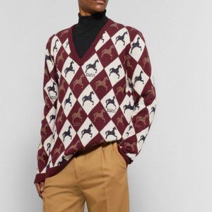 Gucci White and Red V-Neck Sweater